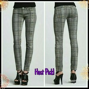 NWT Haute Hippie Gray/Green Plaid Snakeprint Jeans